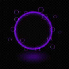 Neon magic circle. Glowing purple ring, light effects, futuristic design, bubbles, luminescent halo, abstract glow, sci-fi elements, energy frame, technology concept, modern decoration, vibrant shape