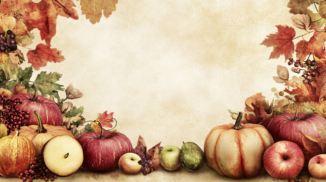 Thanksgiving vintage style letter border autumn leave pumpkin pinecone elegant seasonal design fall invitations decor greeting card frame arrangement clipart paper rustic scrapbook retro drawing