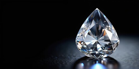 Diamond of drop shape on glossy black surface, diamond, drop shape, glossy black, elegant, luxury, precious, gemstone