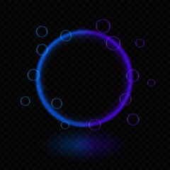 Neon gradient magic circle. Glowing multicolor ring, futuristic light effects, beam, reflection, bubbles, sci-fi energy, luminescent halo, technology frame, vibrant glow, digital interface