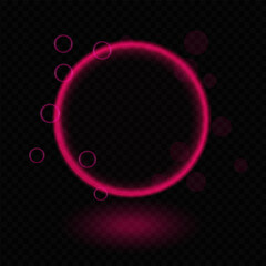 Pink neon circle. Glowing light ring, soft luminescent effect, abstract design, bubbles, halo, futuristic frame, digital glow, sci-fi concept, energy decoration, modern shape, light reflection