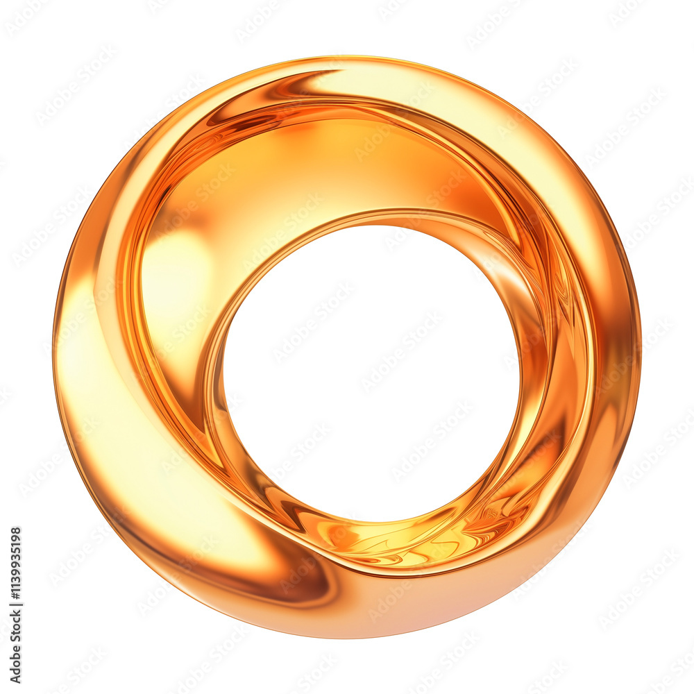 Poster shiny metallic orange torus with smooth, reflective surface, isolated on transparency background, sh