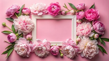 Frame with peonies on a pink background and insert, perfect for adding your own text or image, peonies, floral, pink, background