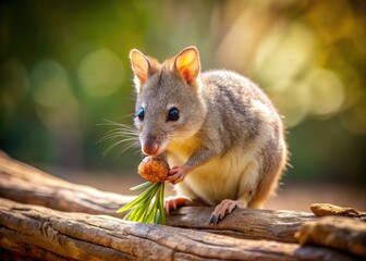 Eastern bettong, minimalist style:  Close-up of this cute marsupial enjoying its meal.