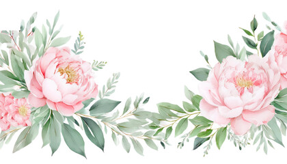bouquet of flowers, pink watercolor flower border