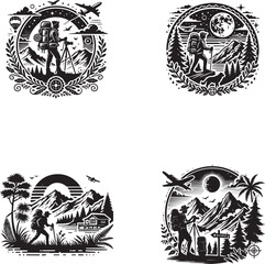 Adventure Silhouettes: Hiking, Camping, and Outdoor Exploration Icons