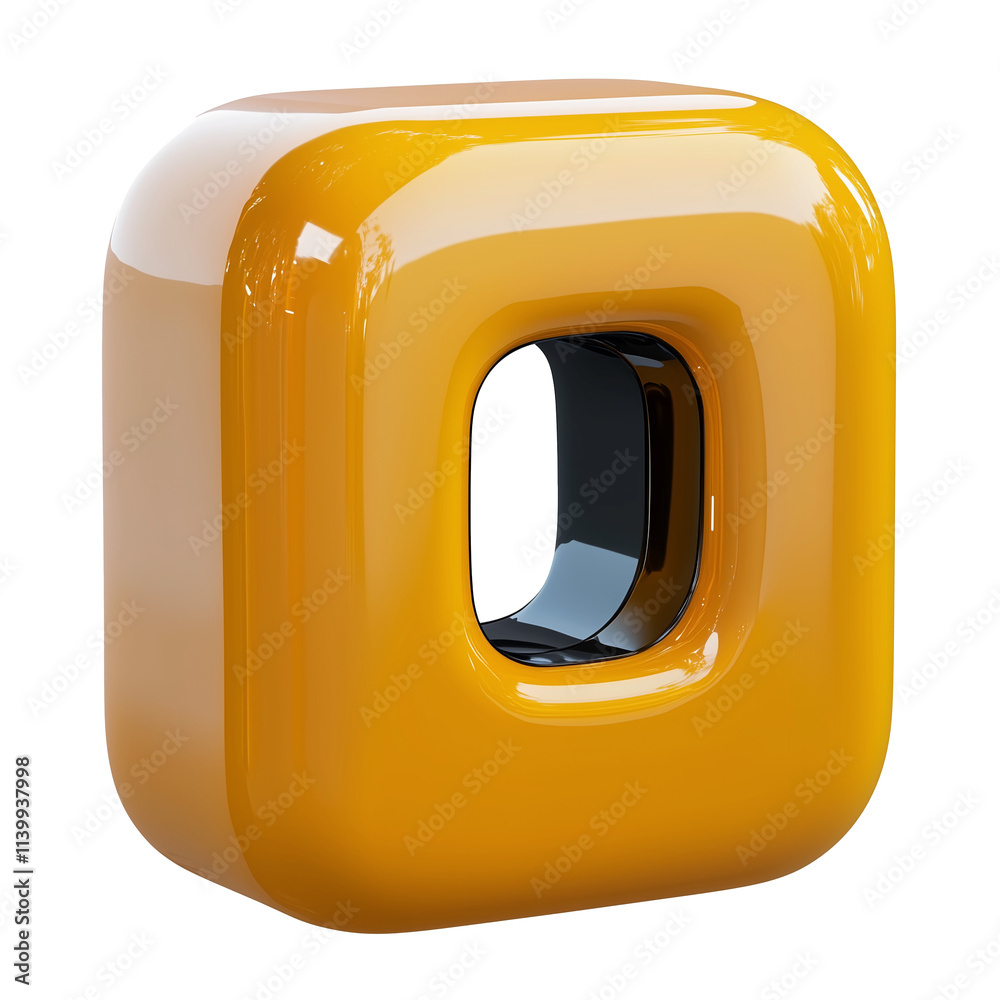 Poster glossy 3d orange square icon with hollow center, isolated on transparency background, showcasing mod