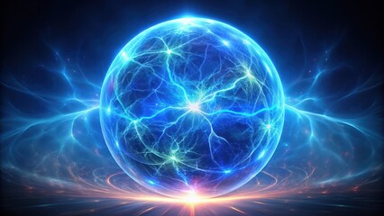Fototapeta premium rendering of orb particle simulate blue energy plasma form, , rendering, orb, particle, blue, energy, plasma, form