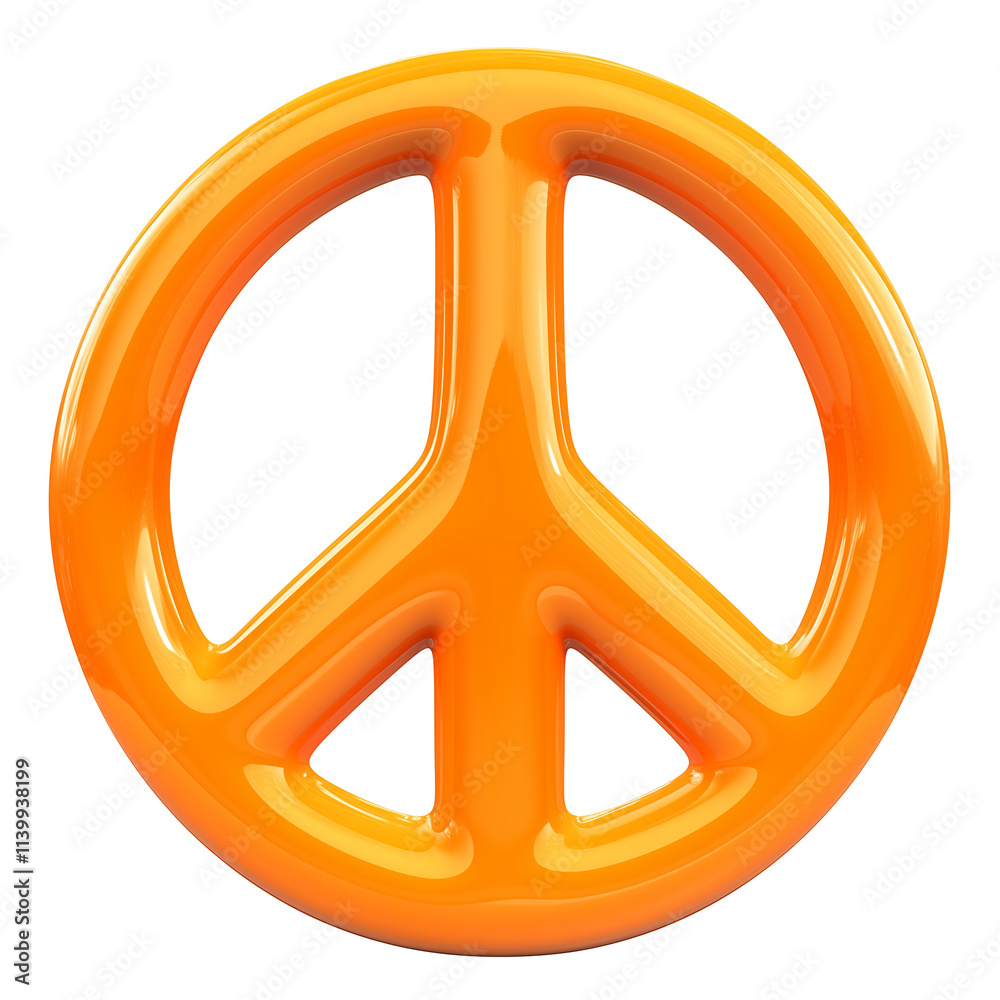 Poster vibrant orange 3d peace symbol icon with glossy finish, isolated on transparency background, represe
