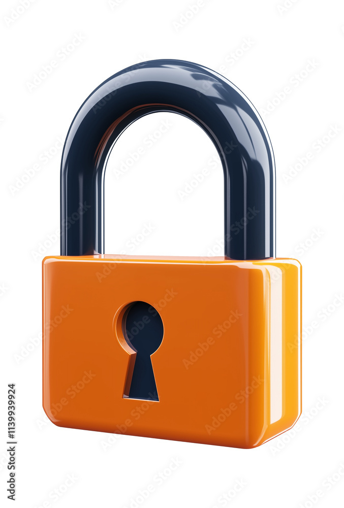 Poster 3d illustration of orange padlock with keyhole, symbolizing security and protection, isolated on tra