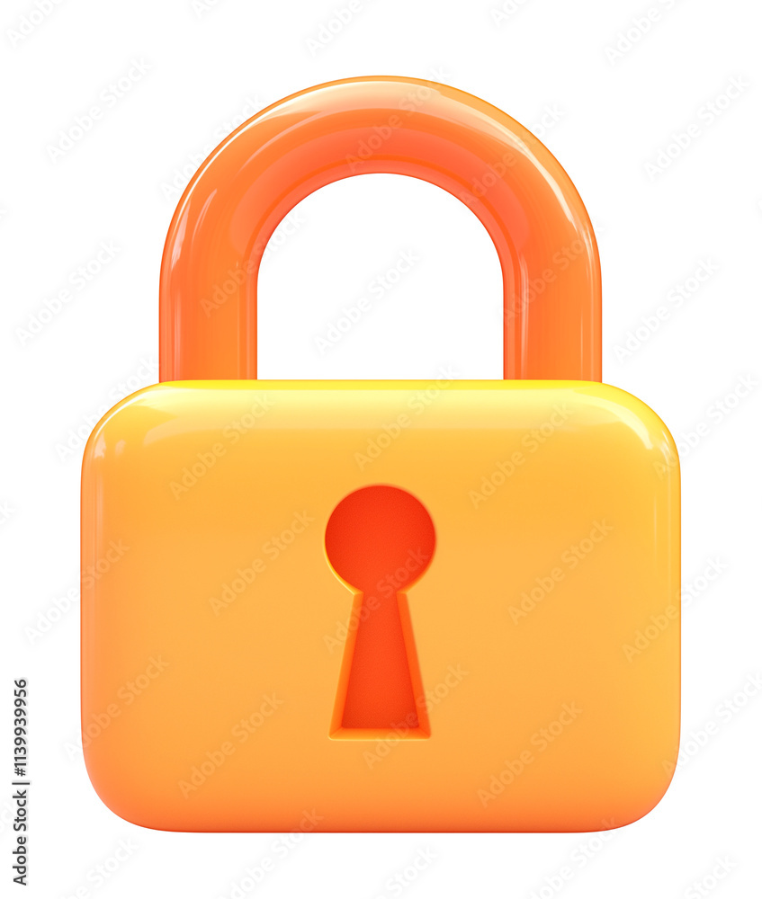 Poster vibrant 3d illustration of orange padlock with keyhole, symbolizing security and protection, isolate