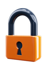3D illustration of orange padlock with keyhole, symbolizing security and protection, isolated on transparency background. design is clean and modern, emphasizing safety