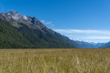 landscape with sky, clouds and mountains