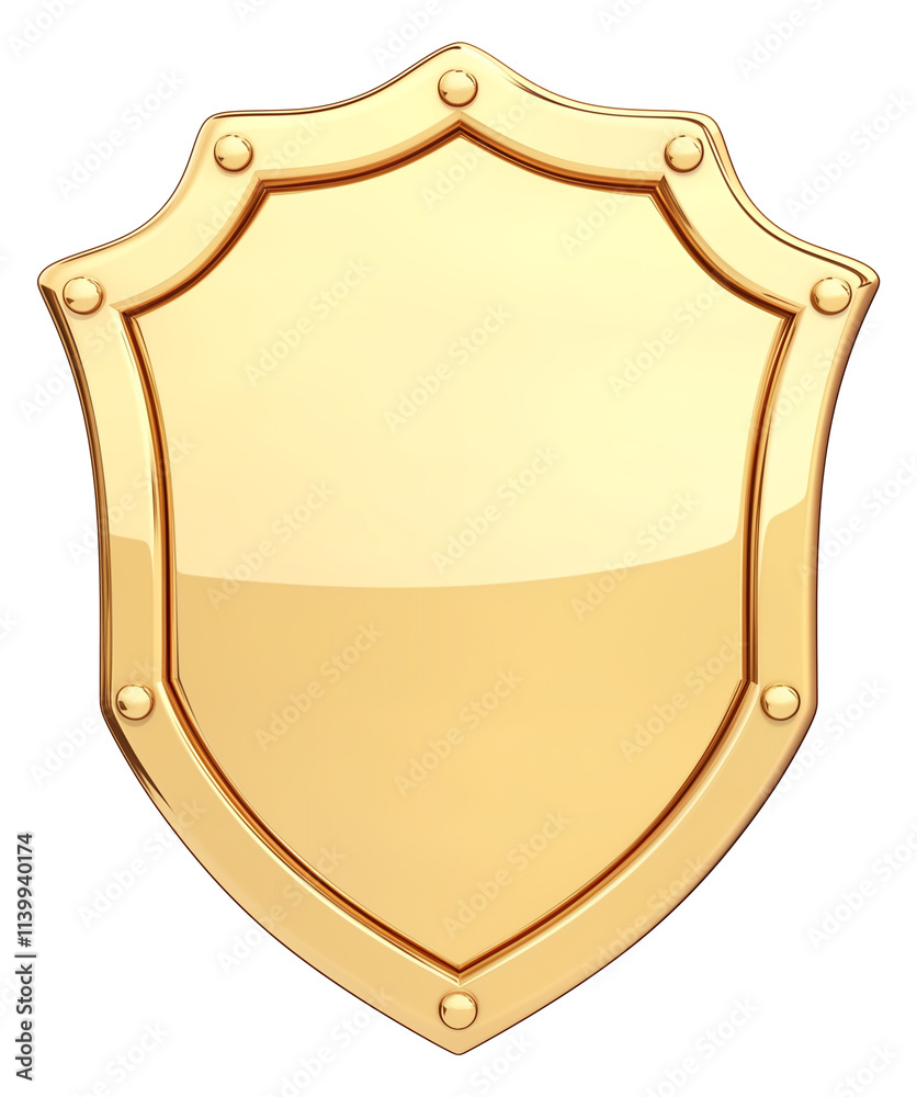 Aufkleber shiny golden security badge in shield shape with smooth surface and metallic finish, isolated on transparency background. design is simple and elegant, evoking sense of protection and authority