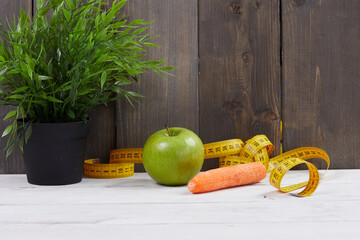 fruits with measuring tape closeup