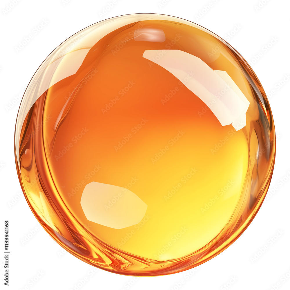 Aufkleber glowing orange sphere with glossy surface and smooth texture, resembling crystal or energy orb, isol