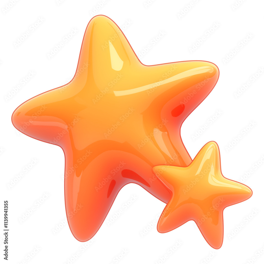 Poster glossy 3d cartoon starfish icon in vibrant orange tones, featuring flat view and isolated on transpa