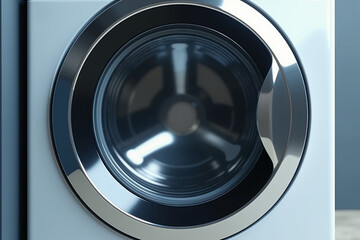 Modern Stainless Steel Washing Machine Door Close-Up: Perfect for Home Appliance Showcases, Highlighting Sleek Design and Advanced Technology