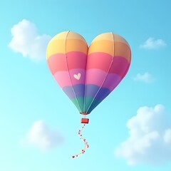 Fototapeta premium Heart Hot Air Balloon Soaring in Blue Sky
