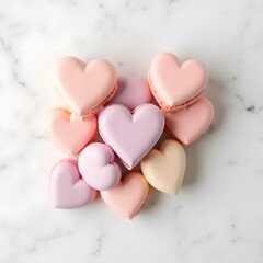 Obraz premium Heart Shaped Macarons on Marble Valentine s Treat