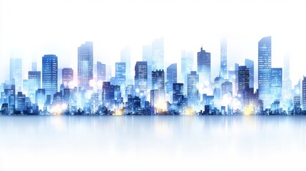 Obraz premium Futuristic Cityscape Skyline Modern Urban Panorama Night City Lights