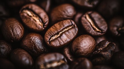 Naklejka premium Close-up of steaming coffee beans in dim lighting, highlighting their rich textures