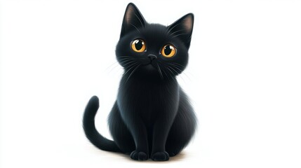 Cute black cat illustration with a shiny coat and a mischievous smile, ready for design uses on a transparent backdrop