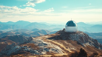 Obraz premium Modern Observatory Atop Majestic Mountain Range