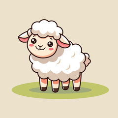 Cute Happy Sheep Standing Cartoon Vector Icon Illustration. Animal Nature Icon Concept Isolated Premium Vector. Flat Cartoon Style