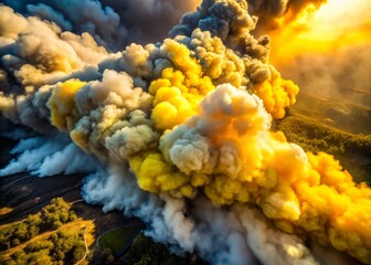 Fototapeta premium Aerial View Yellow Smoke Plume Disaster Emergency Response Bird's Eye