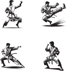Martial Arts Silhouette Collection: Karate Poses and Techniques