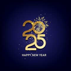 Happy new year 2025 golden blue sparkling elegant typography background holiday template for design card banner Vector