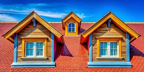 Obraz premium Bird's Eye View Garret Roof Windows Blue Sky - Architectural Photography, Rooftop Windows, Attic Windows, Skyline, Building Exterior, House Roof, High Angle Shot