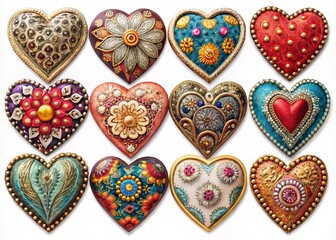 Close-Up of Textured & Decorated Hearts Collection - AI Generated Images