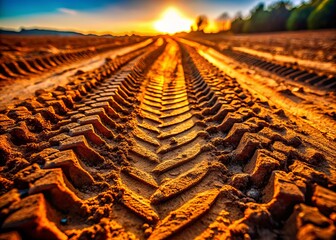 Obraz premium Close-Up Tire Tracks in Mud, Detailed Texture Background Image, Off-Road Vehicle Tracks