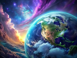 Dark Purple Sky Planet Earth Close Up - Cosmic Nebula Space Scene