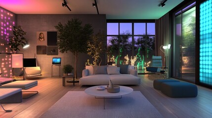 Modern Living Room Evening Ambient Lighting Design