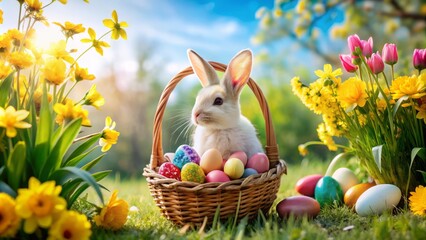 Easter Bunny Basket: Worm's Eye View of Springtime Eggs & Flowers