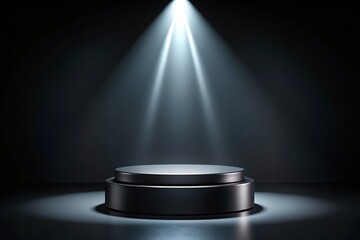 Elegant Product Podium Silhouette Photography: Black Background, Spotlight, Showcase