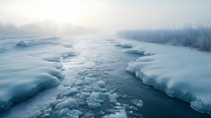 Frozen River Landscape Illustration
