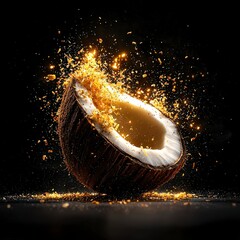 Exploding Coconut  Tropical Fruit  Gold  4K  HDR  Food Photography