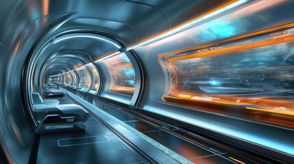 Fototapeta premium Futuristic Spaceship Corridor With Sleeping Pods