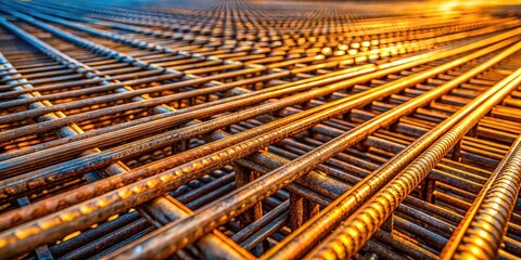 Close-Up Panoramic View of Reinforcing Welded Mesh in Perspective for Construction and Design Projects