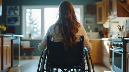 Wheelchair user enjoying morning light in cozy kitchen setting
