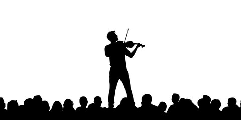 Performer showcasing violin techniques in front of an enthusiastic audience, Vector Graphic