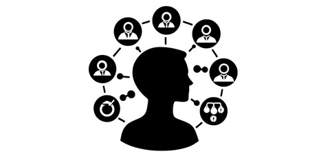 A person developing strategies to manage virtual economic and social systems within a simulation game, Vector Graphic