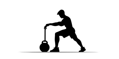 A person performing kettlebell cleans, lifting the kettlebell from the ground to their shoulder, Vector Graphic
