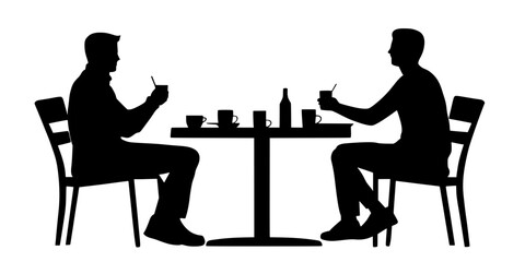 A person sitting with locals at a table, practicing a foreign language, Vector Graphic