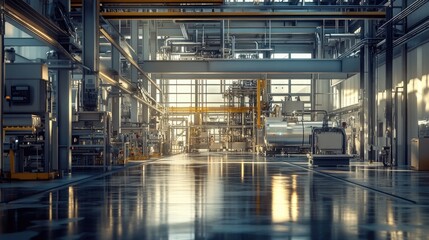 Fototapeta premium Modern Industrial Factory Interior Showing Machinery And Pipelines