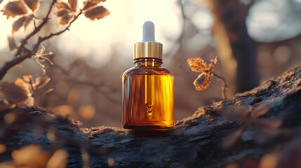 Amber Glass Dropper Bottle Autumnal Background Illustration